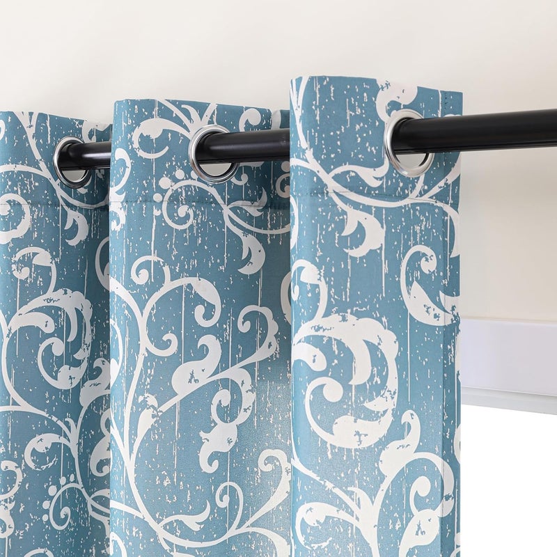 L.Z.E Light Blue Privacy Curtains 72 Inch Length 2 Panels Set, Light Filtering Non-See-Through Curtain for Living Room Bedroom, Boho Swirl Pattern Grommet Top Thermal Insulated Window Drapes - Image 1