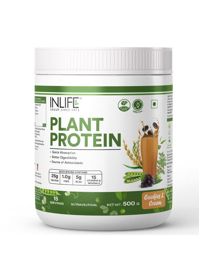 INLIFE Plant Protein Powder - Pea, Quinoa & Brown Rice - 25g Protein - Ashwagandha, Green Tea & Grape Seed Extract - Digestive Enzymes Bodybuilding Supplement (500 g, Cookies & Cream) - Image 4