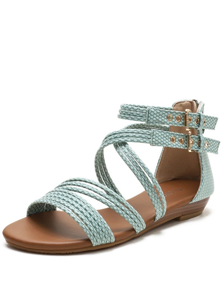 SIKETU 2025 Summer New Slope Heel Sandals Women's Open toed Women's Shoes Flat Bottom Soft Bottom Cross Roman Sandals - Image 1