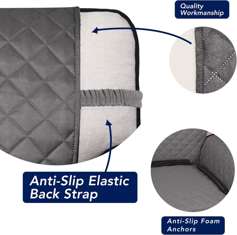 Loome Reversible Quilted Sofa Cover, Water Resistant Slipcover Furniture Protector, Washable Couch Cover with Non Slip Foam and Elastic Straps for Kids, Dogs, Pets, Grey,1 Seater - Image 3