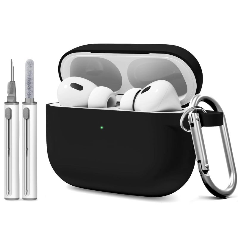 Woyinger Full-Coverage dustproof Design for AirPods Pro 3 Case Cover with Cleaner Kit, Soft Silicone Cover for AirPods Pro 3rd Generation Comes with Keychain,Suitable for 3rd Generation Case,Black - Image 1