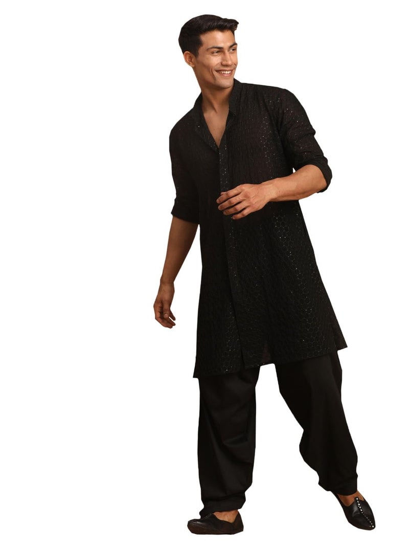 VASTRAMAY Men's Embroidered Georgette Stylish Kurta Patiala Set for Men – Elegant Ethnic Wear for Special Occasions - Image 1