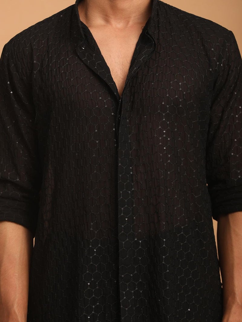 VASTRAMAY Men's Embroidered Georgette Stylish Kurta Patiala Set for Men – Elegant Ethnic Wear for Special Occasions - Image 5