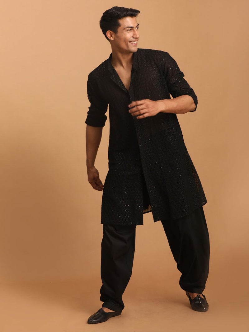 VASTRAMAY Men's Embroidered Georgette Stylish Kurta Patiala Set for Men – Elegant Ethnic Wear for Special Occasions - Image 3