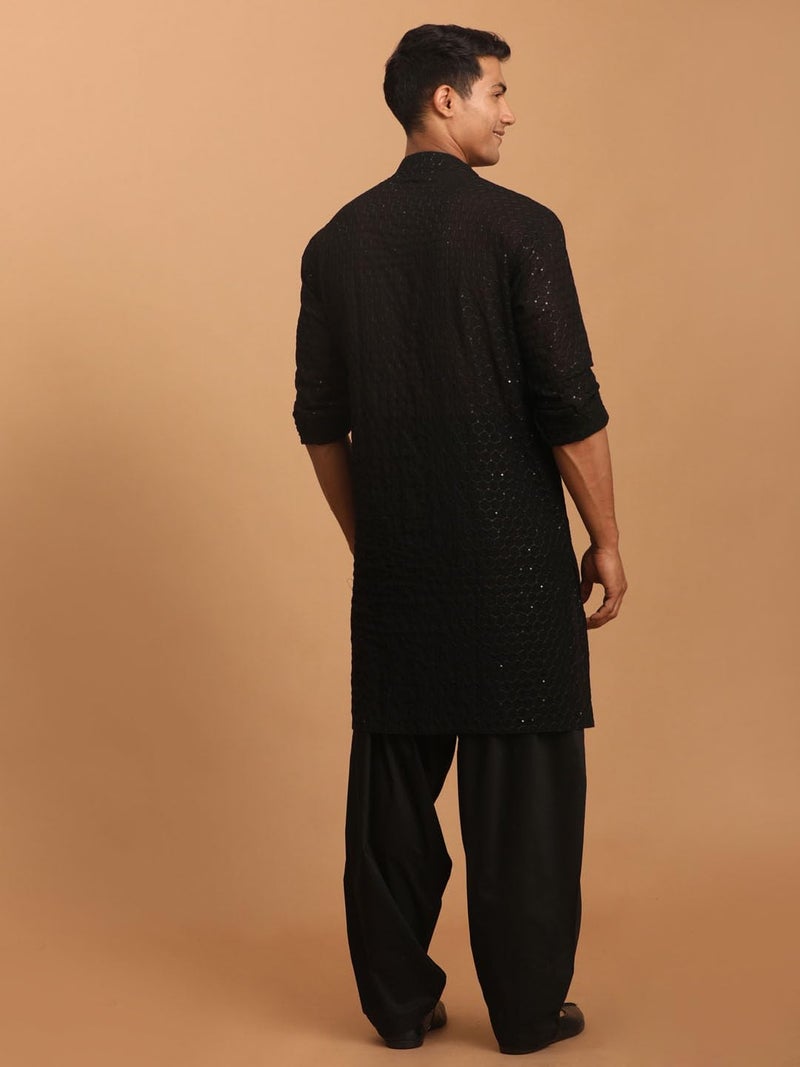 VASTRAMAY Men's Embroidered Georgette Stylish Kurta Patiala Set for Men – Elegant Ethnic Wear for Special Occasions - Image 4