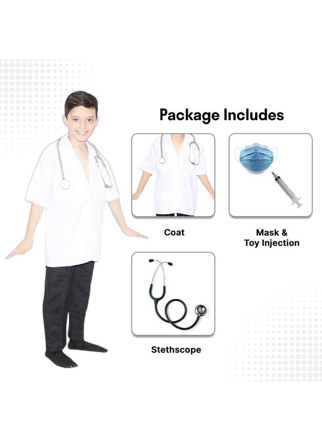 Kaku Fancy Dresses Kaku Fancy Dresses Polyester Our Community Helper Doctor Costume For Kids|Doctor Coat With Stethoscope, Facemask & Toy Injection|Doctor Dress For Boys & Girls - 7-8 Years,white  - Image 2