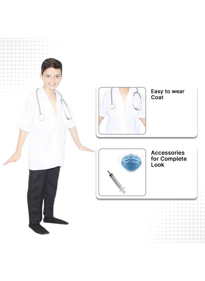 Kaku Fancy Dresses Kaku Fancy Dresses Polyester Our Community Helper Doctor Costume For Kids|Doctor Coat With Stethoscope, Facemask & Toy Injection|Doctor Dress For Boys & Girls - 7-8 Years,white  - Image 3