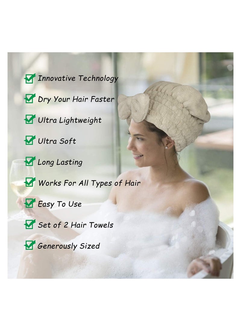 Generic Microfiber Hair Towel Wrap and Shower Cap Set for Quick Drying, Soft Turban for Long, Curly, Thick Hair - 2 Pack  - Image 4