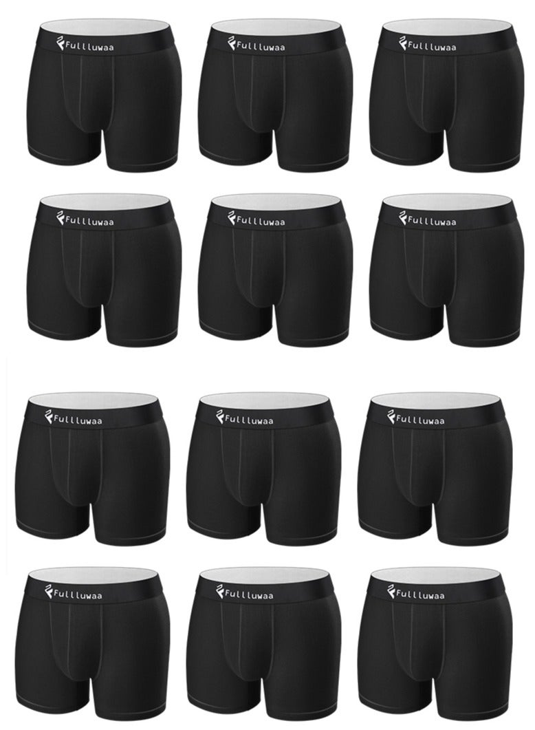 Fullluwaa Men's boxer briefs, retro, pure cotton material, 12 pieces pure black size L - Image 2