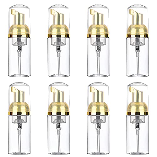 Dming 8 Pcs 1oz 30ml Plastic Foamer Pump Bottle Foam Dispenser Bottles Mini Liquid Foaming Bottles for Refillable Travel Hand Soap Foaming,Shampoo,Castile,Cleaning (Gold+Clear) - Image 1