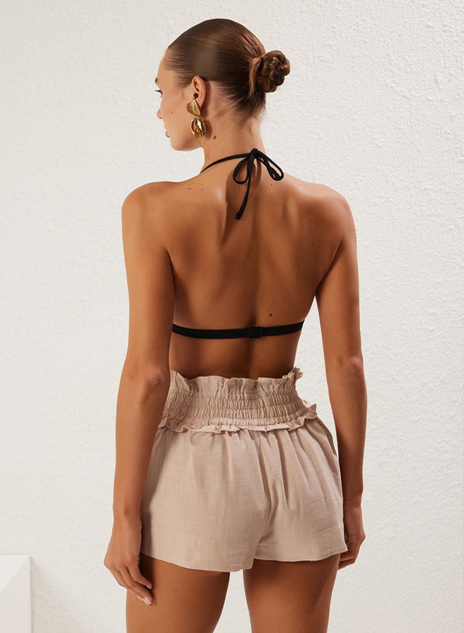 trendyol Beige Woven Ruffle Flamed Cotton Beach Shorts  - Image 5