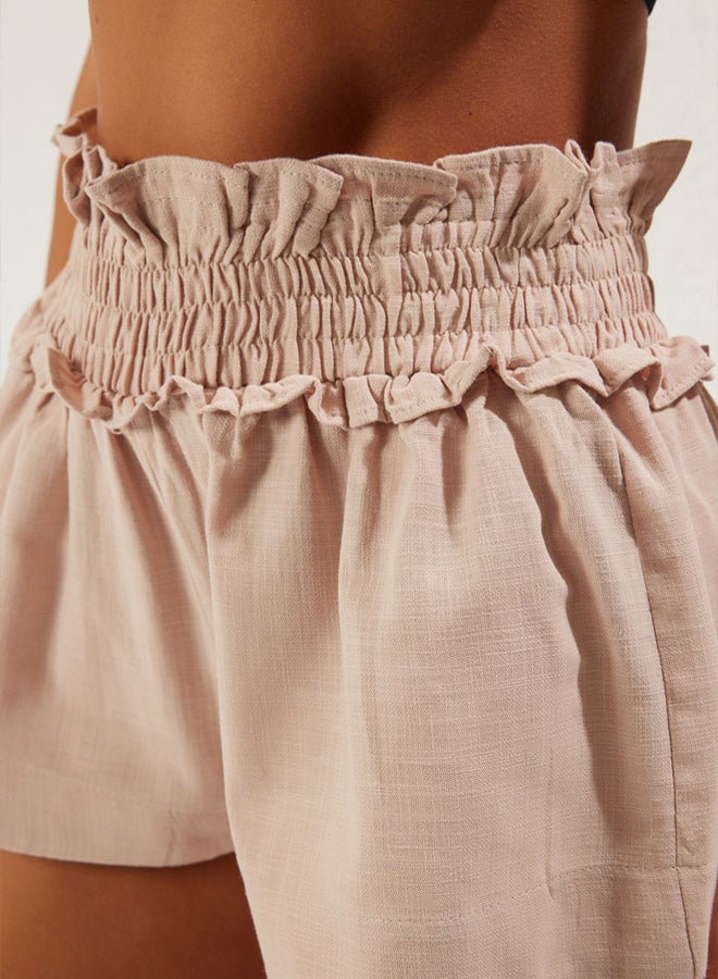 trendyol Beige Woven Ruffle Flamed Cotton Beach Shorts  - Image 4