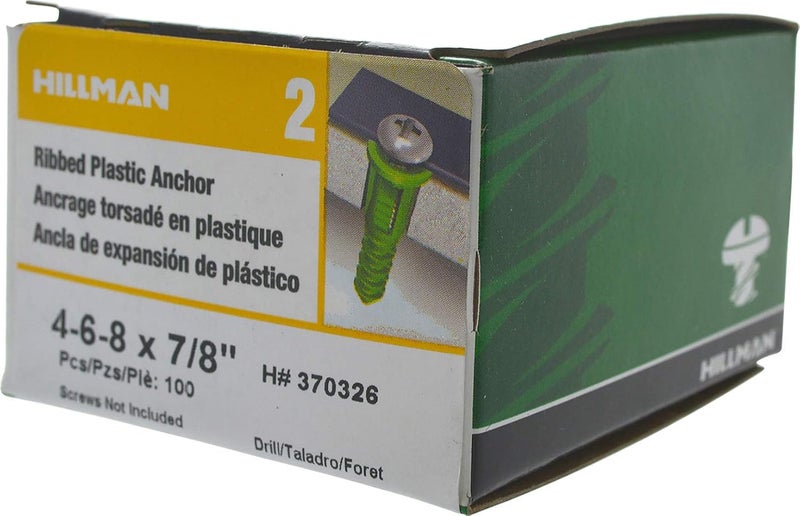 Hillman Ribbed Plastic Anchor, 4-6-8 X 7/8-Inch, Yellow, 100-Pack - Image 3