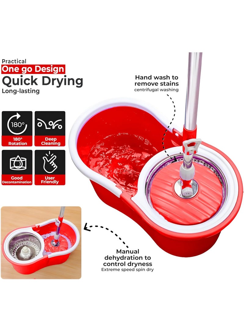 مخطوطات ممسحة تنظيف الأرضيات، ممسحة دوارة من الفولاذ المقاوم للصدأ مع دلو، عصر يدوي بدون استخدام اليدين، مقبض تلسكوبي، رأس ممسحة دوار 360 درجة، عبوات قابلة لإعادة الاستخدام 45 × 26 × 23 سم، أحمر - Image 3