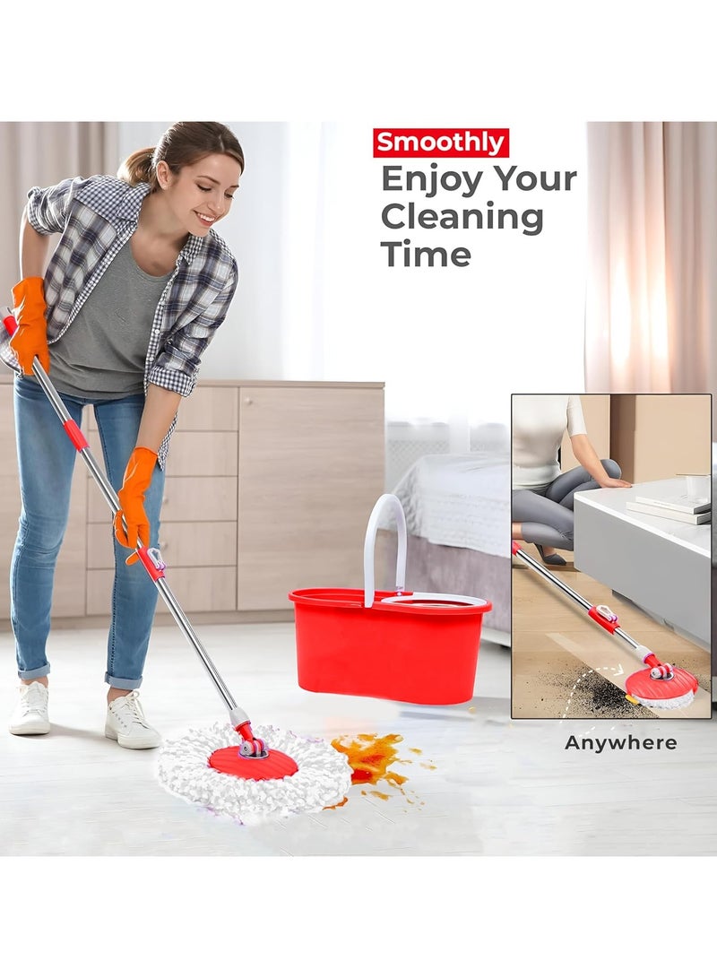 مخطوطات ممسحة تنظيف الأرضيات، ممسحة دوارة من الفولاذ المقاوم للصدأ مع دلو، عصر يدوي بدون استخدام اليدين، مقبض تلسكوبي، رأس ممسحة دوار 360 درجة، عبوات قابلة لإعادة الاستخدام 45 × 26 × 23 سم، أحمر - Image 4