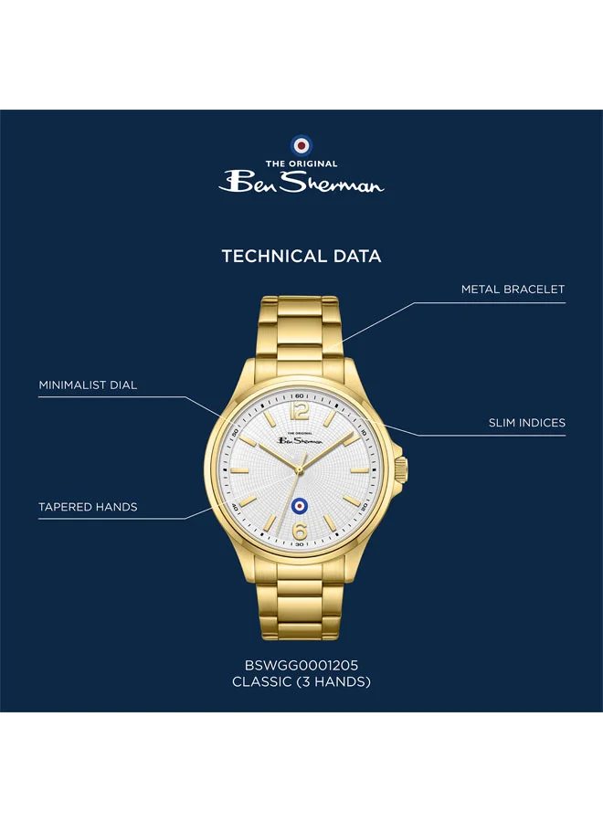 Ben Sherman gold Westminster White Dial Gold Stainless Steel Bracelet Analog Watch for Men, 43mm for Men | Best Price UAE