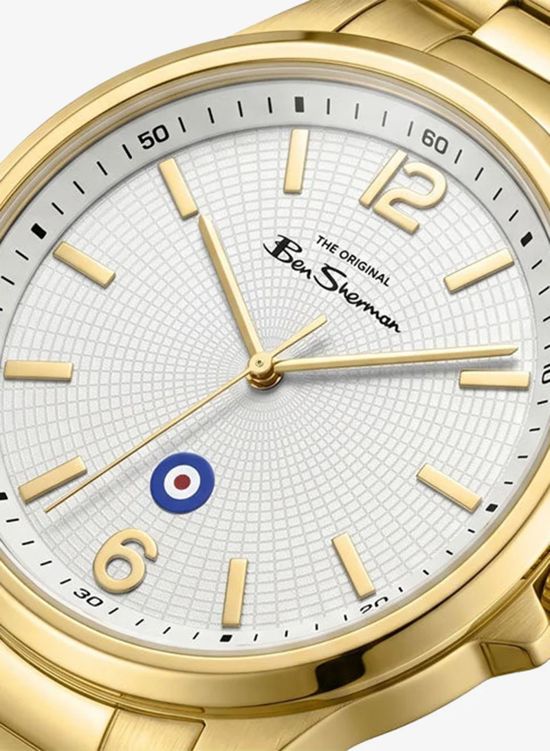 Ben Sherman Westminster White Dial Gold Stainless Steel Bracelet Analog Watch for Men, 43mm