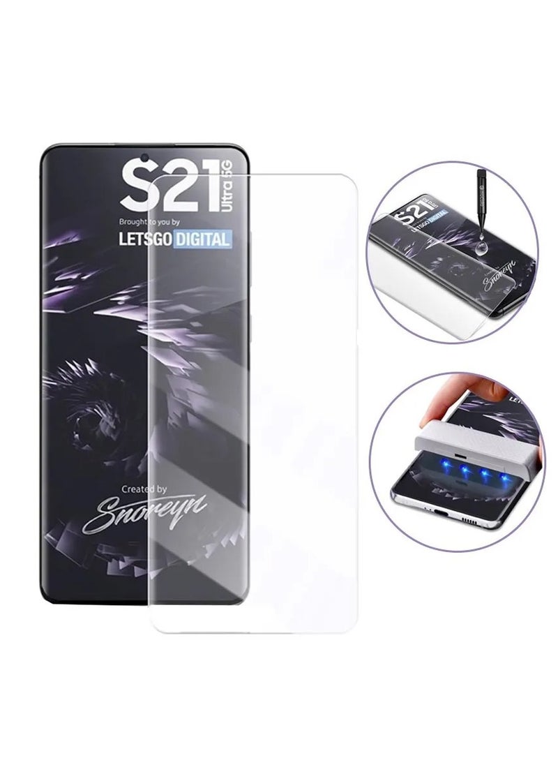 Generic For Samsung S21 Ultra screen Protector Nano Optics Curved Liquid Full Glue Glass with UV light Dryer Fingerprint unlock fast- Clear  - Image 2