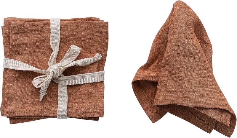 Creative CoOp 10 Inches Square Stonewashed Linen Cocktail Party and Kitchen Use Rust Color Set of 4 Napkin Orange - Image 1