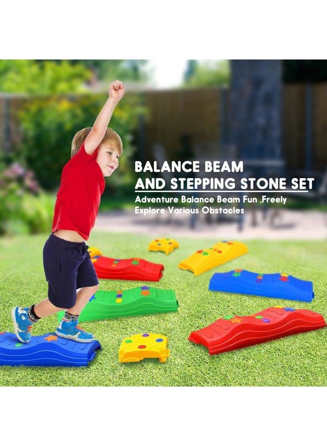 MOCUTEEN Kids Balance Beam Toddler Stepping Stones Max Load 220LBS 12 PCS Non-Slip Textured Surface & Rubber Pads Bottom Promote Agility Coordination Five Star Pattern - Image 2