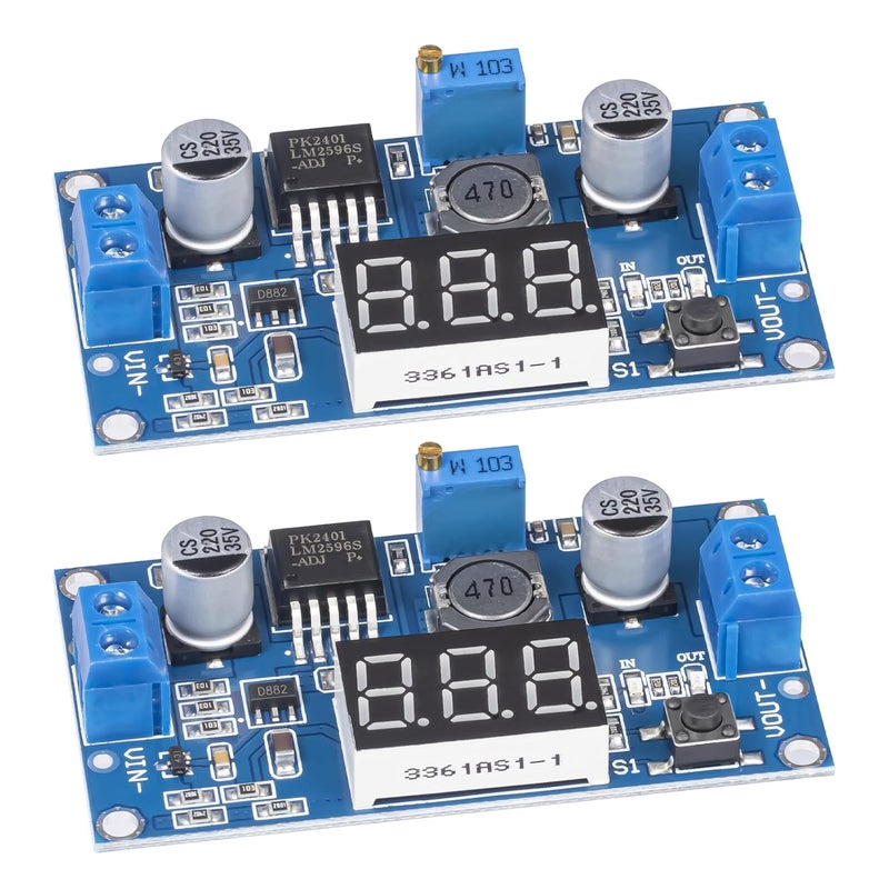 JTAREA LM2596 LM2596S DC-DC Buck Converter Voltage Regulator Adjustable 4.0-40V to 1.25-37V 2A Power Supply Module with LED Voltmeter Display (Pack of 2) - Image 1