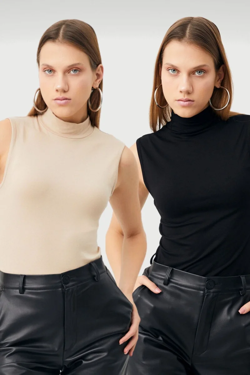 Bipantolon BIPANTOLON Women's 2-Pack Sleeveless Half Turtleneck Bodysuits