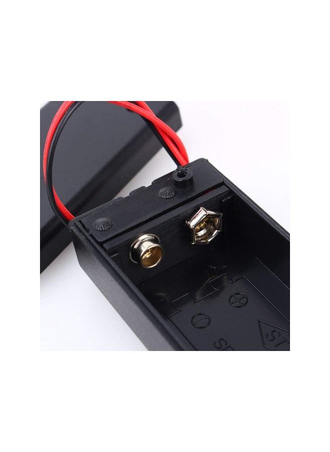 9V Volt PP3 Battery Holder Box DC Case w/Wire ON/Off Switch Cover Durable, Red & Black Two Wire Spring Flat Tip DIY