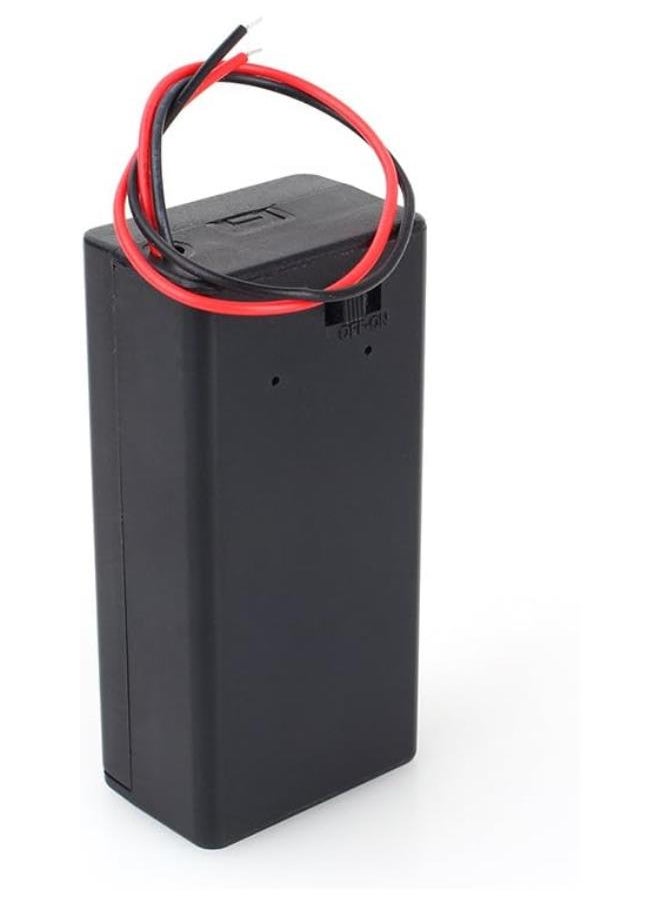 9V Volt PP3 Battery Holder Box DC Case w/Wire ON/Off Switch Cover Durable, Red & Black Two Wire Spring Flat Tip DIY