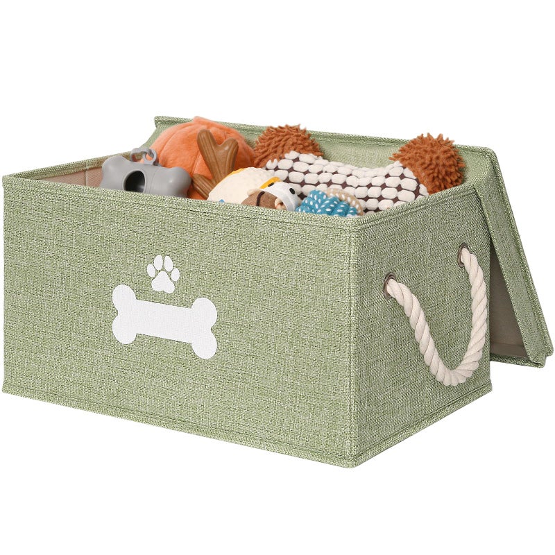 GreenPetopia Dog Toy Basket with Lid Dog Basket for Toys Dogs Toy Box with Cotton Rope Handles Collapsible Storage Bins for Pet Toys Dogs Storage Organizer Green - Image 2