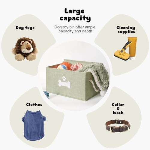 GreenPetopia Dog Toy Basket with Lid Dog Basket for Toys Dogs Toy Box with Cotton Rope Handles Collapsible Storage Bins for Pet Toys Dogs Storage Organizer Green - Image 3
