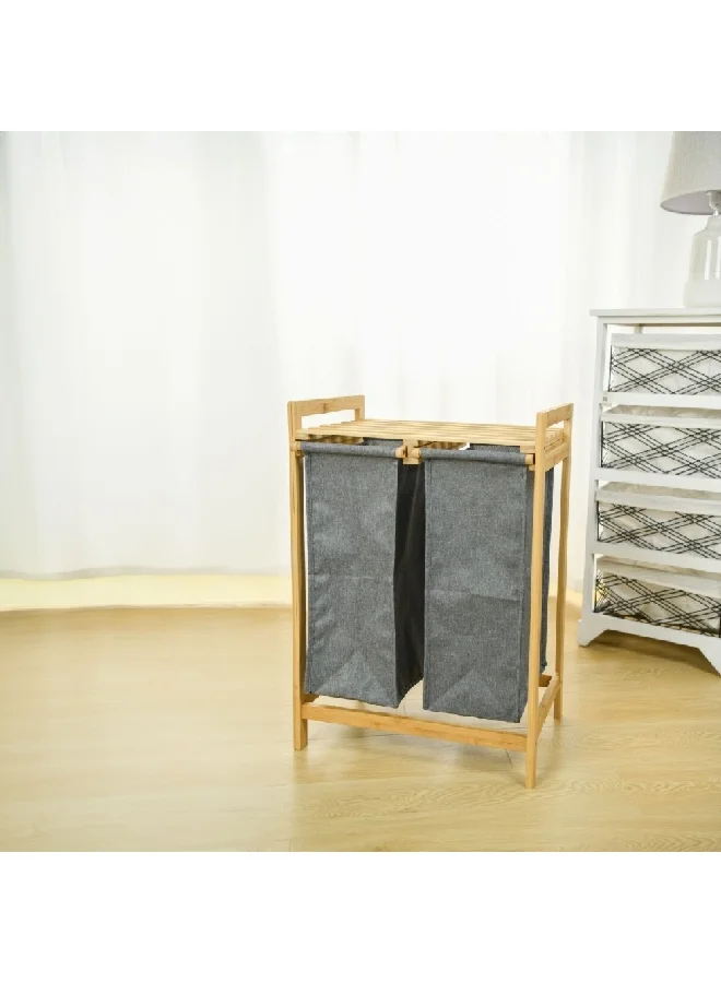 HoneyBee Dual Section High Quality Bamboo Laundry Hamper Grey and Beige 70 x 33 x 49 cm SSB0130A-A