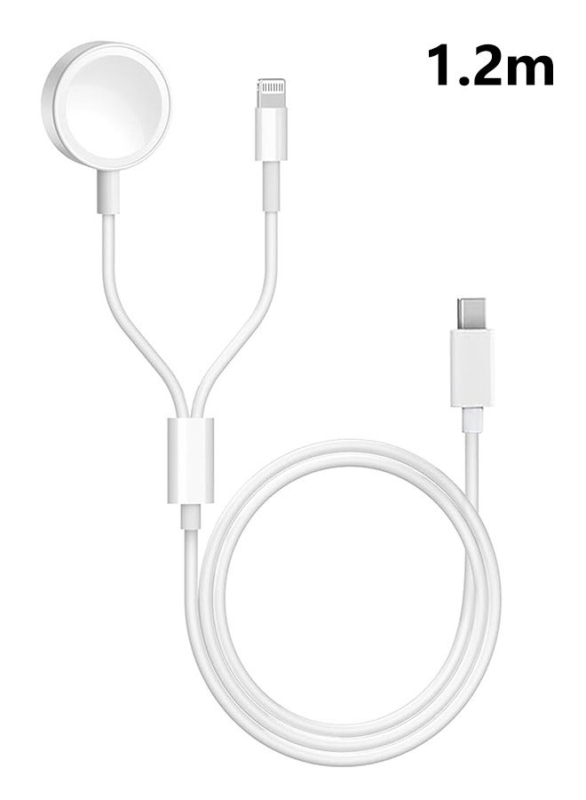 OLYSON Type C 2-in-1 Fast Charging for iPhone&Watch(1.2m)White，Premium Charger Cable，Smart Watch Magnetic Cable For Watch Series 10 9 8 7 6 5 4 3 2 1 SE1 SE2 & iPhone 14/13/12/11 - Image 1