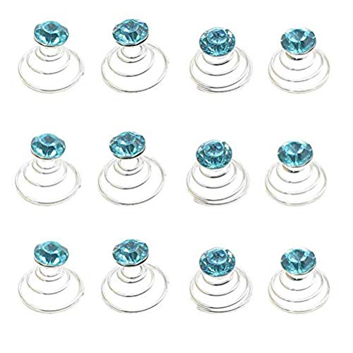 canjoyn 24 Pcs Bridal Gem Spin Hair Pins Swirl Hair Twists Coils Wedding Spiral Twist Hairpins Shiny Rhinestone Crystal Twisters Metal Spiral Updo Prom (Light Blue) - Image 1