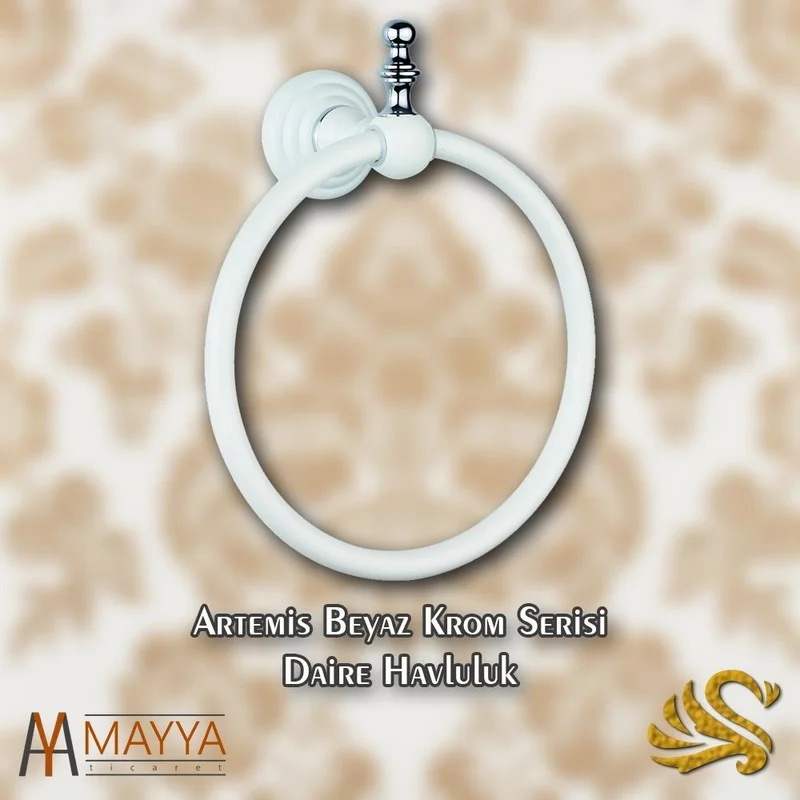 Saray Banyo Saray Bathroom Artemis White Chrome Circle Towel Holder