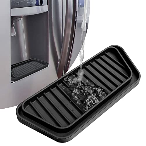 KindGa Refrigerator Drip Catcher Tray,Protector Ice and Water Dispenser Pan,Fridge Spills Water Pad Catch Basin for Drainage (Rectangular,Black) - Image 1