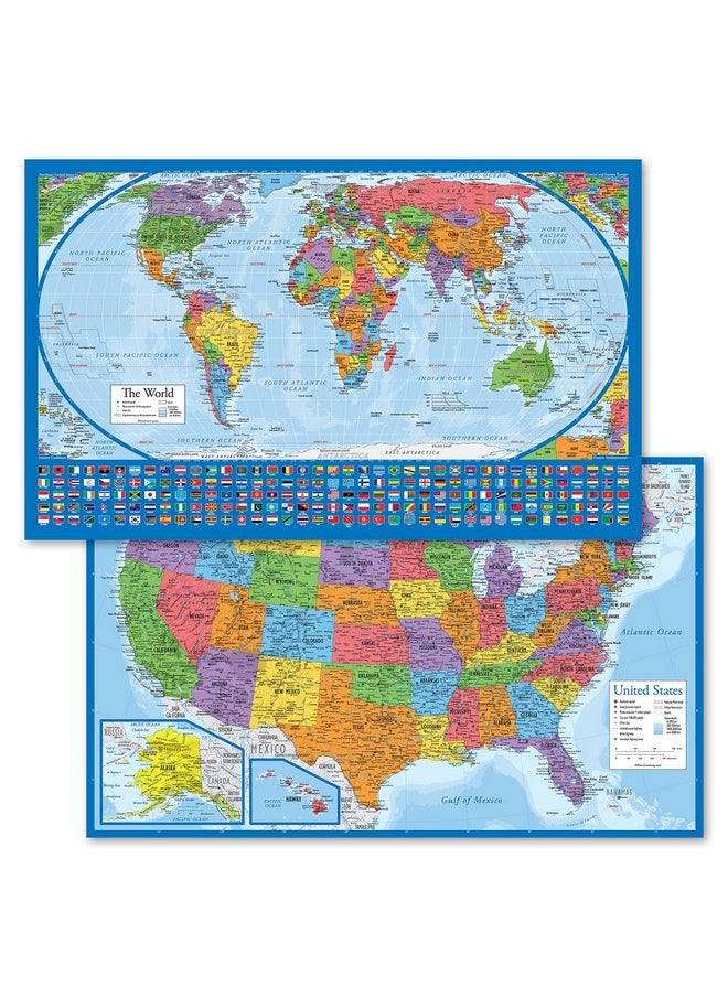 Palace Learning - 2 Pack - Laminated World Map Poster & Usa Map Set - Equal Earth World Map Design Shows Continents At True Relative Size - Us Map 18” X 29” - Image 1