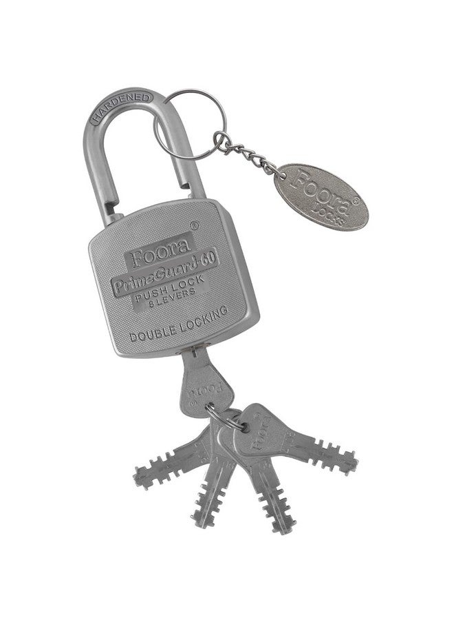 Foora PrimeGuard 60 Push Double Locking Padlock with Zinc Body and 5 Two-Way Keys - Heavy-Duty Door, Gate, and Shutter Lock - Secure Home and Business - Silver Finish - Image 1