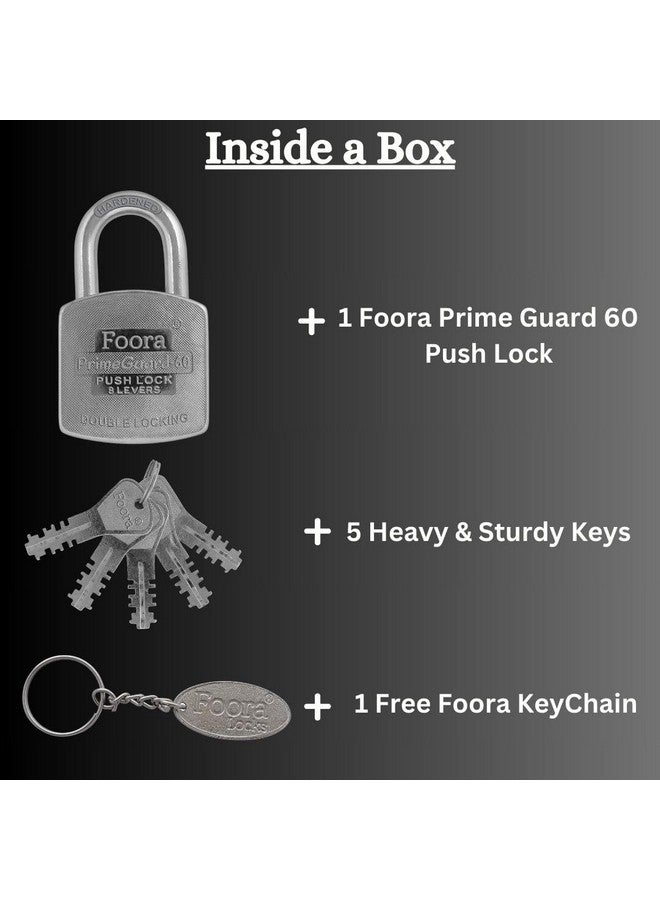 Foora PrimeGuard 60 Push Double Locking Padlock with Zinc Body and 5 Two-Way Keys - Heavy-Duty Door, Gate, and Shutter Lock - Secure Home and Business - Silver Finish - Image 3