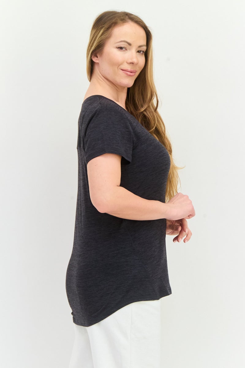 HEAD Women Sportswear Fit Short Sleeves Training Top, Heather Black  - Image 3