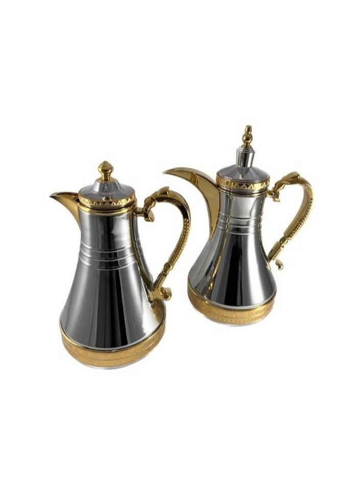 Homemaker Premium 2-Piece Tea & Coffee Flask Set – 0.75L & 1L | Silver & Gold | Glass Inner, Steel Body | Long-Lasting Thermal Insulation | Made in Turkey - Image 2