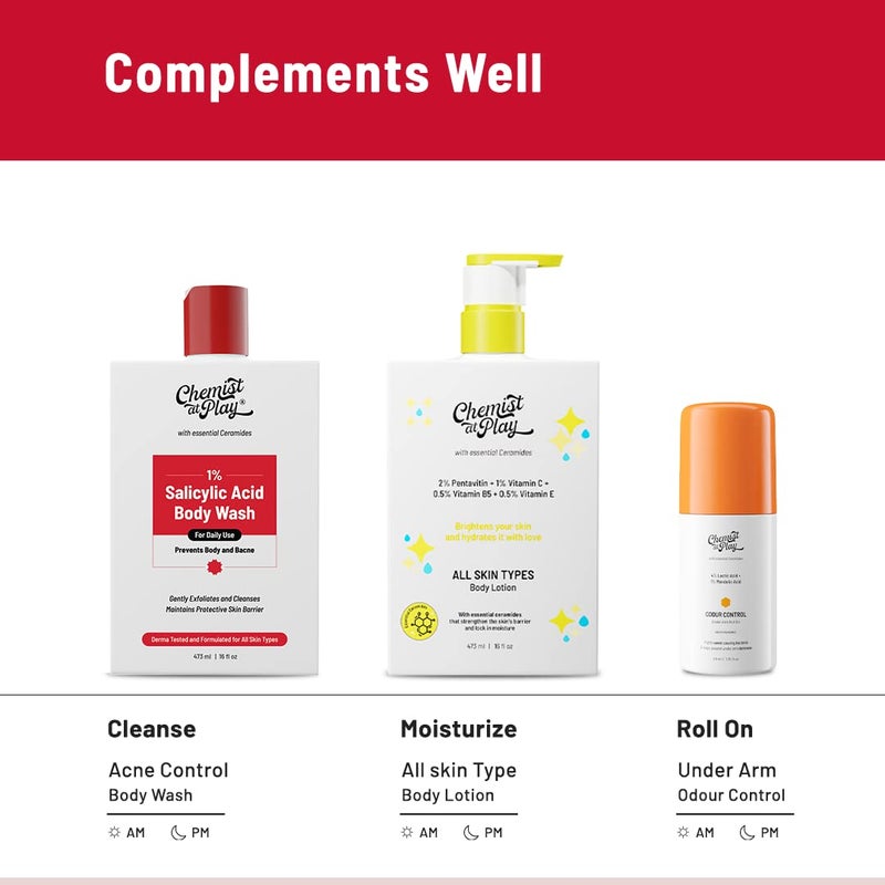 Chemist at Play 1% Salicylic Acid Body Wash | Paraben & SLS Free | Gentle Exfoliating Shower Gel | Prevents Body Acne, Bumpy Skin & Deep Cleanses Skin | For Men & Women | 7.9 Fl oz - Image 5