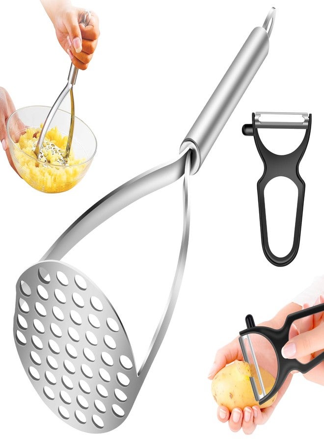 ANSEE Stainless Steel Potato Masher With Vegetable Peeler Set, Mashed Potato Masher & Potato Peeler With Non-Slip Handle, Kitchen Stuff, Kitchen Gadgets - Image 1