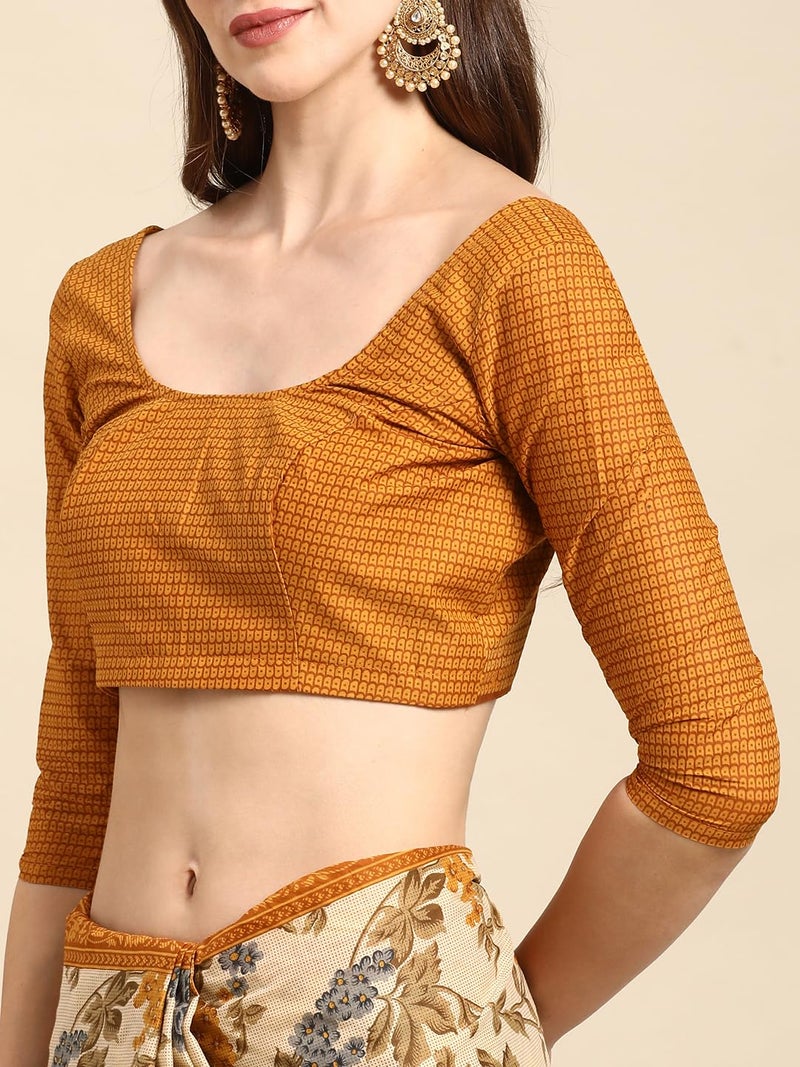 RATAN Pure Cotton Printed Mulmul Saree for Women with Blouse Piece (GDBT-BP-1047-MUST_Mustard Yellow) - Image 5