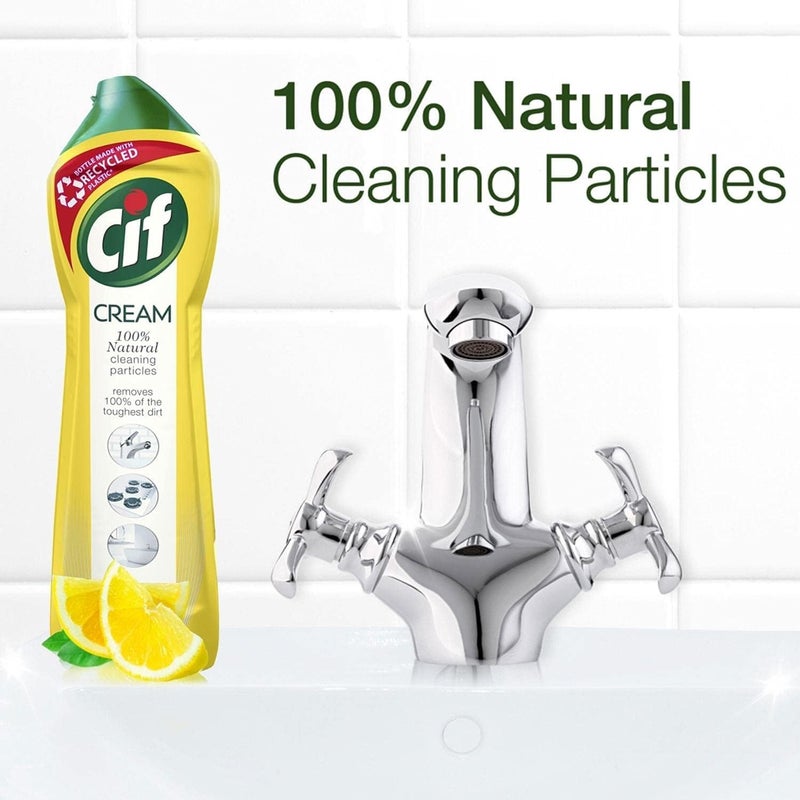 CIF Lemon Abrasive Surface Cleaner Cream for Kitchen & Bathroom, Removes Grease, Dirt & Tough Stains with Natural Cleaning Particles, 2x500ml - Image 2