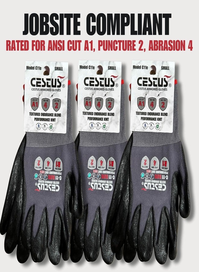 Cestus C11e, ANSI A1 Cut-Resistant Work Gloves, Textured Nitrile Coated, Touchscreen, Performance Knit, 12/120 Bulk Pairs (12 Pairs, Large) - Image 4