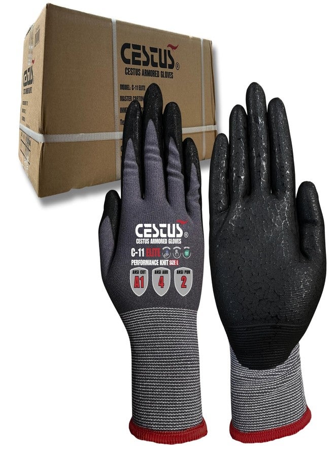 Cestus C11e, ANSI A1 Cut-Resistant Work Gloves, Textured Nitrile Coated, Touchscreen, Performance Knit, 12/120 Bulk Pairs (12 Pairs, Large) - Image 1