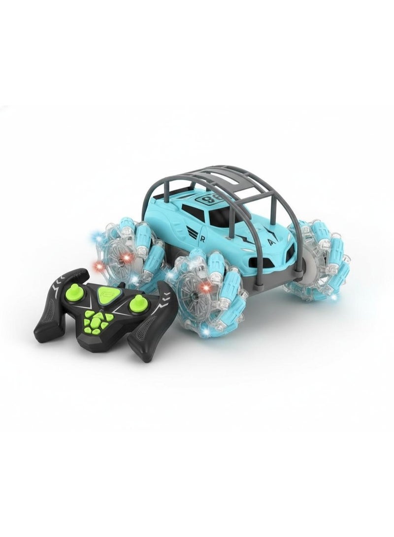 توي لاند سيارة دريفت استعراضية تعمل بجهاز تحكم عن بعد، مزودة بإضاءة LED وموسيقى، دوران 360 درجة، لعبة تحكم عن بعد بتردد 2.4 جيجاهرتز، 13 قناة، قابلة لإعادة الشحن عبر منفذ USB - لون أزرق فاتح - Image 1