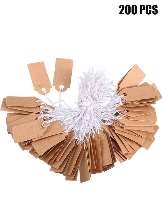 200 Pcs Kraft Price Tags, Writable Blank Marking Labels Display Tags with Elastic Hanging String, 0.87 x 1.38 Inch - Image 1