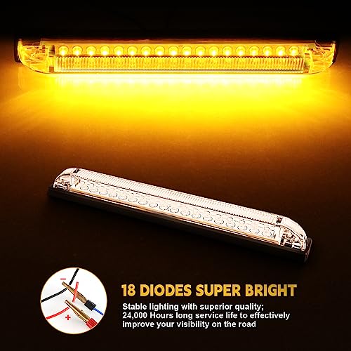nifeida 8" Clear Lens 18LED Amber Yellow Utility Strip Light Bar Surface Mount for 12V Marine Boat RV Exterior Light Slim Line Pickup Truck Under Hood Lights Grill Marker Lights [Pack of 4] - Image 2