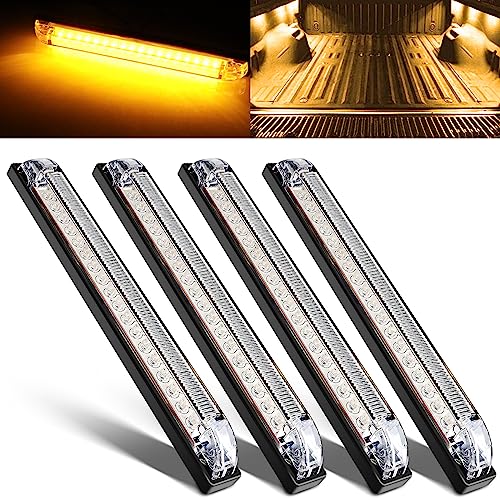 nifeida 8" Clear Lens 18LED Amber Yellow Utility Strip Light Bar Surface Mount for 12V Marine Boat RV Exterior Light Slim Line Pickup Truck Under Hood Lights Grill Marker Lights [Pack of 4] - Image 1